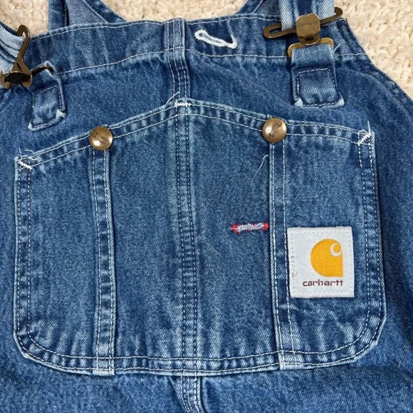 Carhartt R07 DST Denim Bib Overalls Men 38x32 Dark Stone Blue Excellent Workwear - Picture 2 of 10